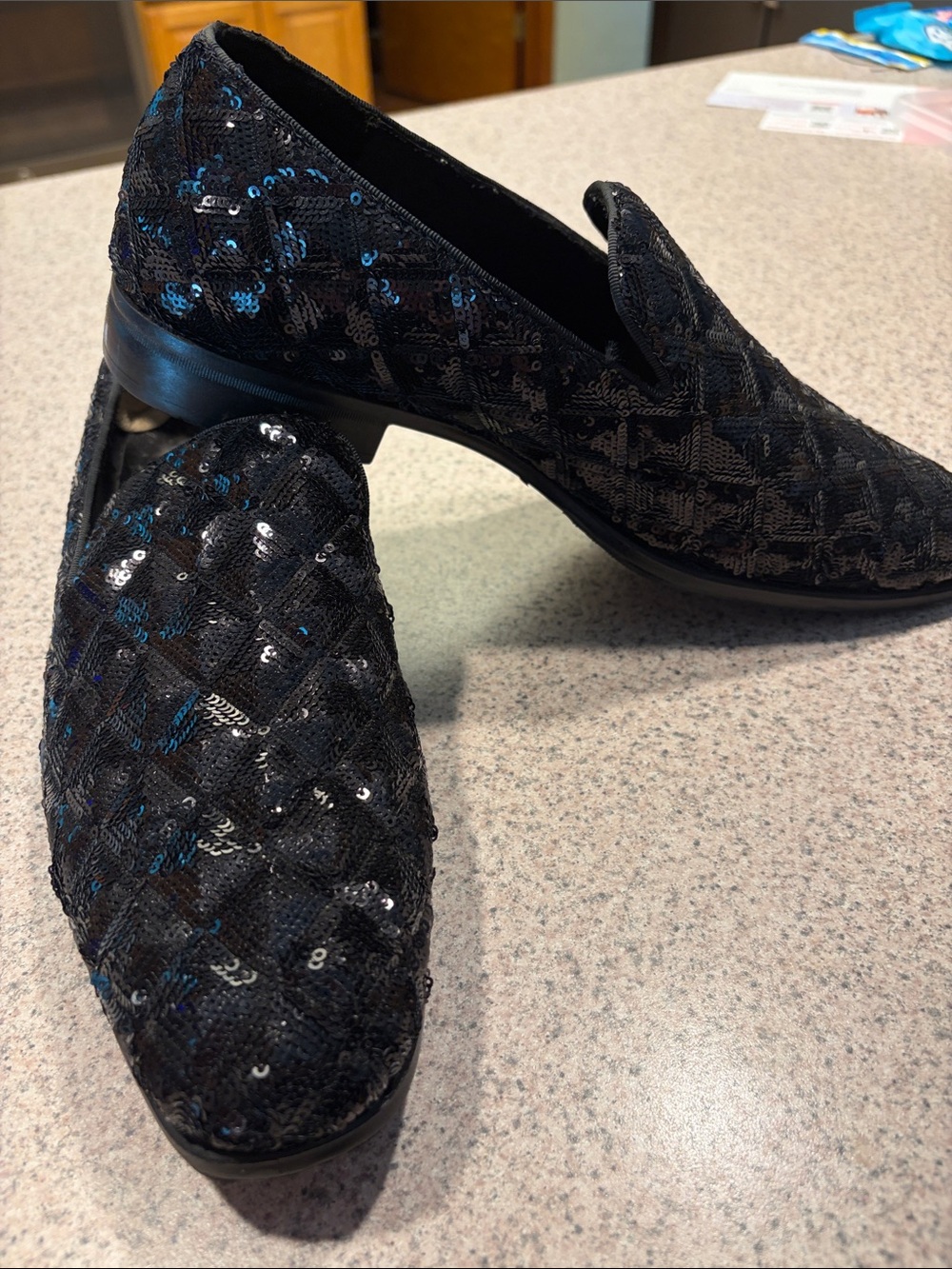Stacy Adams Black Quilted Sequin Slip-On Loafers